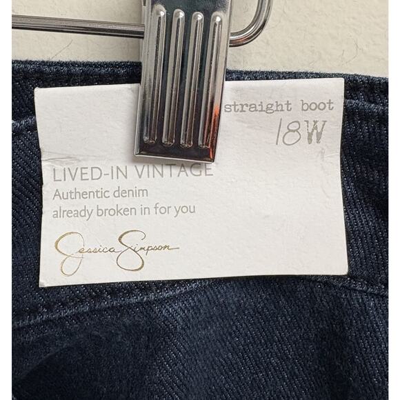 Jessica Simpson Flirt Straight Boot Jeans 18W Dark Wash Distressed Denim NWT - Picture 6 of 10